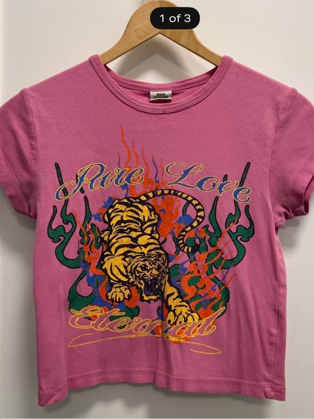Urban Outfitters Pink 'Pure Love' Tiger Graphic Womens Tee